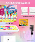 Water Marbling Paint Kit For Kids With 6 Vivid Colors, 16ml Each, Paper Sheets, Needles, Pipette, Spreader, Tray And Manual, A Fun STEM Arts And Crafts Gift For Boys And Girls Ages 3 To 12, Perfect Stocking Stuffers And Birthday Treats, kit contents shown