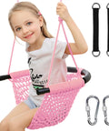 Kid Friendly Rope Swing Seat For Indoor Outdoor Playset, Adjustable Toddler Swing With Snap Hooks And Straps, Pink