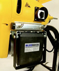 Close-up of Workhorse 1.5 HP Sectional Pipe Drain Cleaner and Sewer Snake Machine, showing motor and controls, 110V power.
