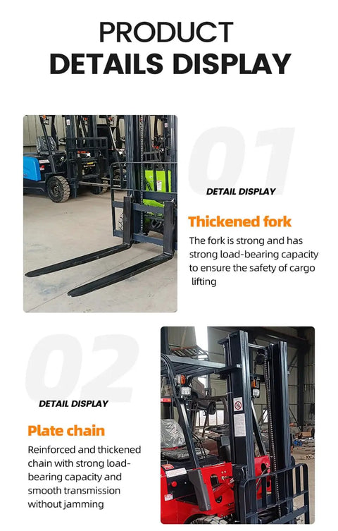 Heavy Duty Electric Forklift High Capacity Pallet Lifter With Steel Mast Anti Rust Finish For Harbor Docks And Rough Job Sites thickened fork detail close-up.