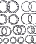 Assorted ball bearings set in fixed cages, 10 sizes for BMX, road rides, 20 pcs total. Ideal for hubs and wheels replacement.