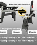 Heavy Duty Benchtop Horizontal Vertical Bandsaw, 110V 1/2HP Metal Cutting Saw with adjustable guides and tilting vise.