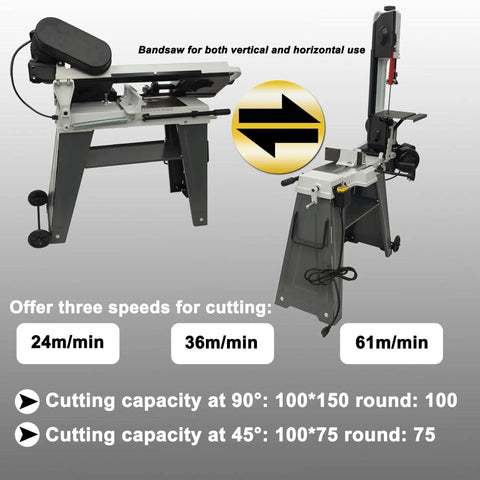 Heavy Duty Benchtop Horizontal Vertical Bandsaw, 110V 1/2HP Metal Cutting Saw with adjustable guides and tilting vise.