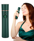 Woman using Portable Oxygen Facial Nano Mist Sprayer For Deep Hydration And Anti Aging 10X Penetration Nano Atomization On The Go.