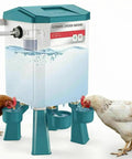 2 Gallon Automatic Chicken Waterer With Smart Float Control Hang Or Stand Poultry Drinker Attaches To Garden Hoses with chickens drinking.