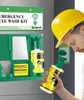 Portable Eye Wash Station Wall Mounted OSHA Approved Emergency Eye Wash Kit with upgraded holders and mirror on wall