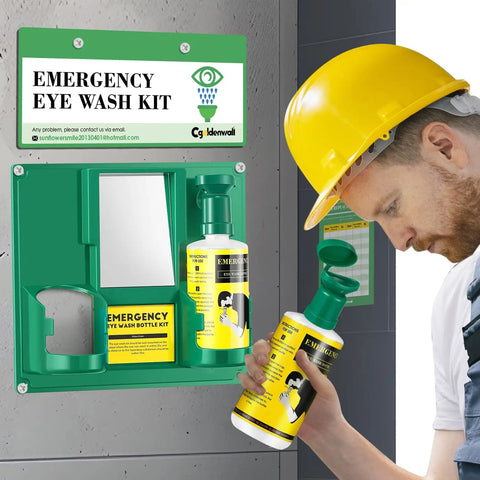 Portable Eye Wash Station Wall Mounted OSHA Approved Emergency Eye Wash Kit with upgraded holders and mirror on wall