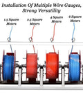 Heavy Duty 5 Rod Wire Spool Rack With Dispenser And Ribbon Organizer showing multiple wire gauges on a sturdy steel frame