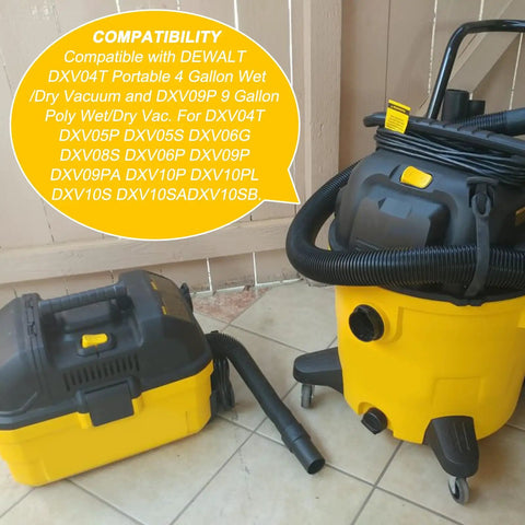 One Seven Eighth Inch Seven Foot Shop Vac Hose For Dewalt Wet Dry Vacuum Six To Ten Gallon Models DXVA19 2500 shown with Dewalt vacuums