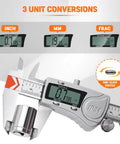Digital Caliper Built Tough IP54 Waterproof All Stainless Steel With 3 Batteries And Extra Cover Vernier Micrometer Caliper Inch MM Fraction For DIY Projects And 3D Printing showing electronic display and measurements