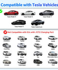 Image showing compatibility of Heavy Duty 21 Foot NACS EV Extension Cord Supports Up To 50A At 240V with Tesla models.