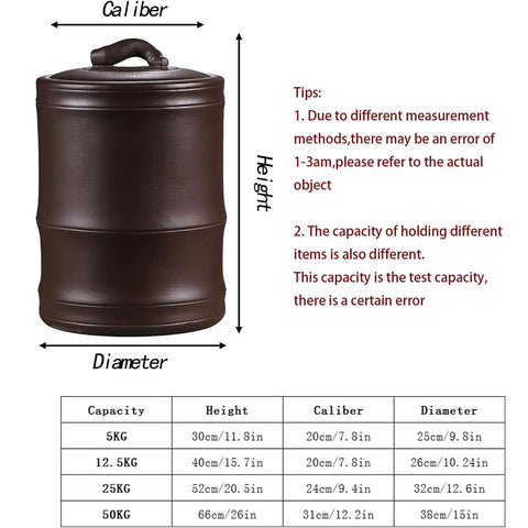 Legit Dope Old-School Ceramic Rice Canister With Tight Seal Lid, Extra Large Grain Dispenser, measurement details.