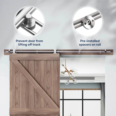 6.6 Foot Top Mount Stainless Steel Sliding Barn Door Hardware Track Kit That Slides Like Butter For 36 To 40 Inch Wide Single Doors