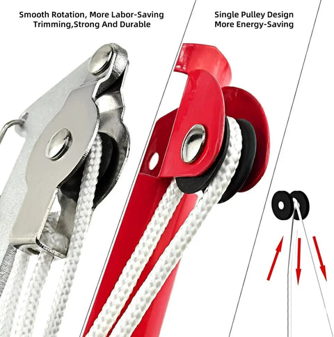 Close-up of pulley system on Extendable Tree Pruner Saw Head No Pole Needed For Easy High Altitude Trimming Harvester Clipper