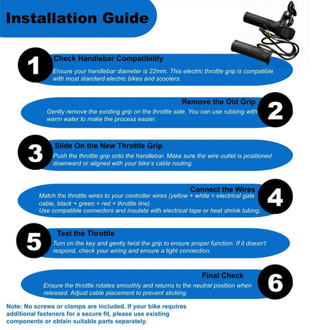 Full Twist Throttle Upgrade For E Bikes And Scooters, 48V 3 Pin Universal Throttle With LCD Display And Key Lock installation guide