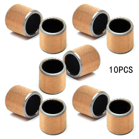 Ten Pack Heavy Duty Oilless Bushing Sleeve Bearings With Zero Sweat Maintenance Free Design And Built Tough Carbon Steel Core For Smooth Reliable Spin On Any Rigged Or Workshop Build, showing varying angles of bearings.
