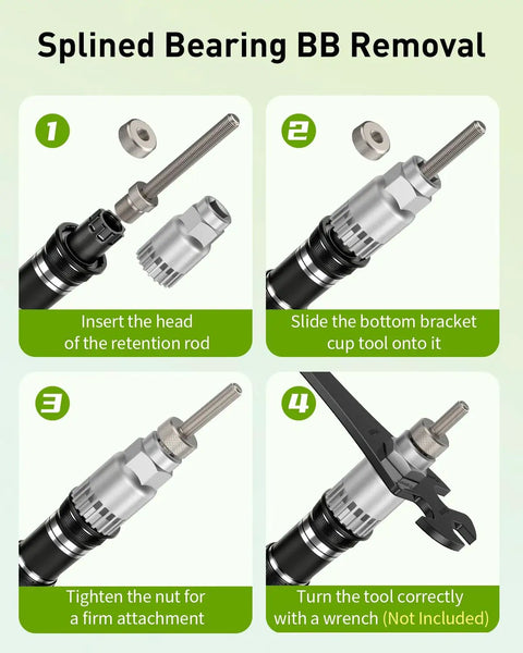 Steps for using Bike Bottom Bracket Tool Remover With 20 Tooth Spline for Shimano Octalink ISIS Truvativ Race Face FSA