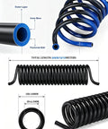 Premium Heavy Duty Shop Grade Self Retracting PU Coiled Air Hose For Air Compressors showing 10mm diameter and coiled design