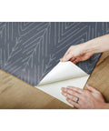 Peeling navy and gray twig hygge herringbone peel and stick wallpaper for easy rental makeovers 20.5 inch wide by 16.5 feet long