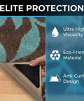 Non Slip Rug Grippers Kit With 12 Reusable Washable Pads For Hardwood And Carpet Floors, showing pad on rug corner preventing curl.