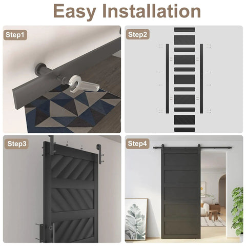 Easy installation steps for Ultra Sharp 42 By 96 Inch Wave Shape Sliding Barn Door In Matte Black Comes With Boss Level Hardware Kit.