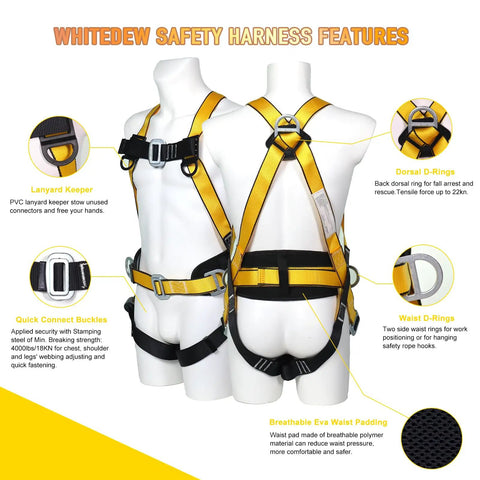 Full Body Safety Harness Fall Protection Kit With Shock Absorbing Lanyard Built Like A Tank For Roofer Contractors Rock Solid Work At Height Gear No Slack Drop Prevention Setup For Day Shift Crews