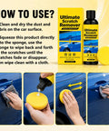 Car Scratch Remover Kit That Banishes Blemishes Fast Quick Fix Polish Paste For Deep Scratches On All Paint Colors 2 Pc Set showing application instructions.