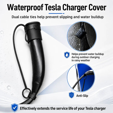Heavy Duty Waterproof Silicone Cover For Tesla Model 3 Y X S NACS Ports with dual cable ties to prevent slipping