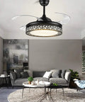 42 Inch Modern Ceiling Fan With Light And Retractable Blades, LED Chandelier Style in living room setting