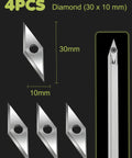 4PCS 30x10mm diamond carbide inserts from 32Pcs Tungsten Carbide Cutters Inserts Set For Wood Lathe Turning Tools Include 11mm Square With Radius, 12mm And 8.9mm Round Heads, 30X10mm Diamond Tip And M4x8mm Screws Replacement Bits