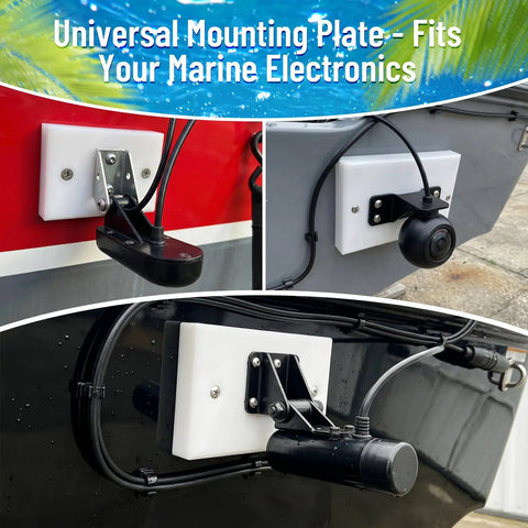 Transducer Mounting Plate Kit With Screws For Marine Grade Boat Transom, UV Resistant Mounting Board For Fish Finder And Sonar, No Fuss Quick Install 4.5 By 3.5 By 0.75 Inches, White High Visibility Mounting Pad on boat transoms