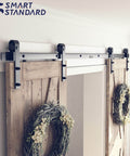8 Ft Double Barn Door Hardware Kit For 24 Inch Wide Doors Ultra Smooth Quiet Sliding Track With J Shape Hanger Black Finish