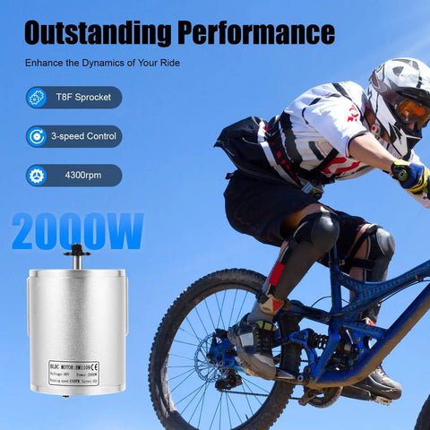 Cyclist demonstrating 48V 2000W Electric Brushless Motorcycle Motor Kit With 4300 RPM 3 Speed LCD Throttle T8F Chainwheel Beefed Up Performance Pro Grade Upgrade Kit Built From Durable Aluminum Alloy