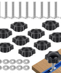 Twenty Piece T Track Knob Kit For Woodworking Jigs And Fixtures Includes Star Knobs T Bolts And Steel Washers Pro Grade Durable PP Coated Nut