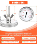 Spot On Accurate Grill Thermometer Replacement For Genesis 300 Series, Genesis II 300/400 Series, Summit Grills And E/S 310 330 Temperature Gauge Center Mount 2-3/8 Inch Diameter with dimensions shown beside.