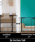 Comparison of Cumbor 36-inch extra tall baby gate for stairs and doorways, adjustable 29.7 to 40.6 inches, with standard gate