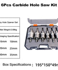 Heavy Duty Hole Saw Kit With Carbide Tipped Bits For Stainless Steel Cutting. 6-piece alloy set in case, 16-35mm