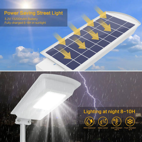 2 Pack Solar Street Lights Outdoor 10000 Lumens Dusk To Dawn LED Solar Lights With Motion Sensor IP65 Waterproof Security Flood Lights