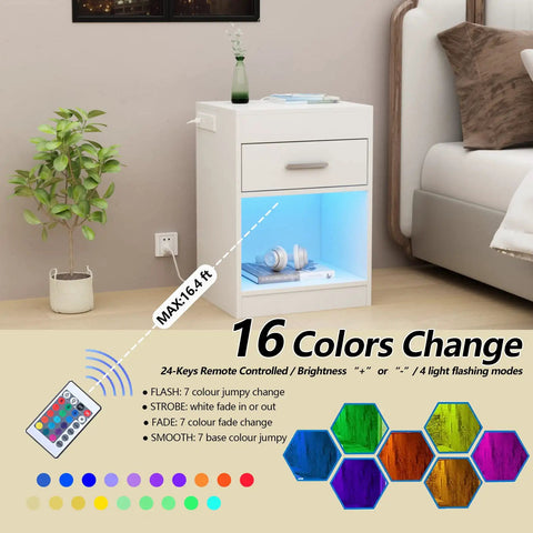 Ultra Sleek White Nightstand Packs A Rapid Charging Hub And Ambient Led Lighting While Guarding A Legit Hidden Safe For Stashing Cash And Electronics Plus Extra Power Outlets with LED lighting and drawer.
