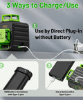 360 Degree Self Leveling Laser Level With 47 Inch Tripod 3x360 Cross Line Green Laser For Construction Tiling And Picture Hanging 5200mAh Battery Pack And Two Portable Bags charging options illustration