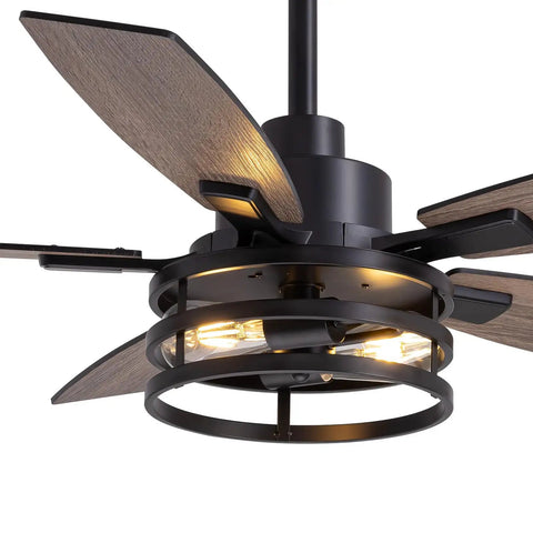 46 Inch Ceiling Fan With Lights And Remote Control Dope Farmhouse Style for Bedroom Living Room and Patio black caged close-up