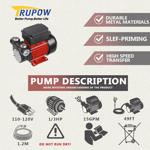 Badass 110V Electric Self Priming Diesel Fuel Transfer Pump, durable metal, self-priming, for fast fuel transfer tasks.