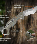EDC Pocket Knife with 2.97 inch 14C28N blade, G10 handle, liner lock, pocket clip shown on tree background.