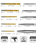 10 Piece Screw Extractor Set With HSS Left Hand Drill Bits For Stripped, Rusted, Broken Screws, Spiral CR-MO Removal Tool Kit showing drill bit sizes