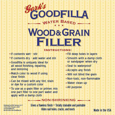 Red Oak Wood Filler 8 Oz For Stainable Tintable And Sandable Finishes Zero Waste Non Toxic Formula USA Made instructions label