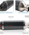 Carbon Fiber Universal Motorcycle Slip On Muffler Exhaust 1.5 To 2 Inch For Dirt Bike Street Bike Scooter And ATV with stainless finish