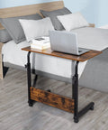 Mobile Side Table On Wheels Height Adjustable Laptop Cart For Living Room And Bedroom C Shaped Bed End Table