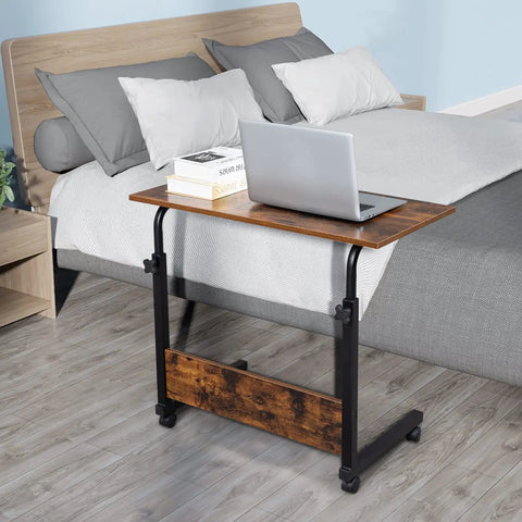 Mobile Side Table On Wheels Height Adjustable Laptop Cart For Living Room And Bedroom C Shaped Bed End Table