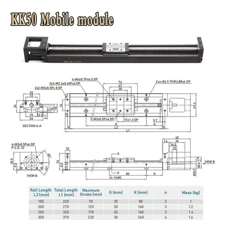 High Precision Single Axis Linear Stage With Beefy Steel Base And Tight 0.01mm Repeatability For Smooth CNC Machining And 3D Printing Includes Plug And Play 100W Servo Drive Kit Built Like A Tank For Zero Vibration dimensions and specifications drawing