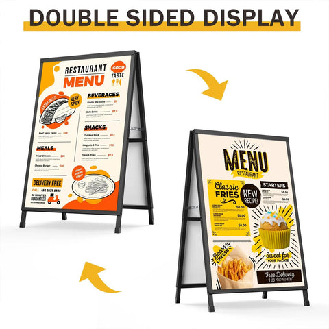 Heavy Duty 24x36 Outdoor A Frame Signs Double Sided Sandwich Board For Outside Use All Weather Wind Resistant Sidewalk Display Frame Sturdy Iron Frame With Easy Push In Design For Businesses.